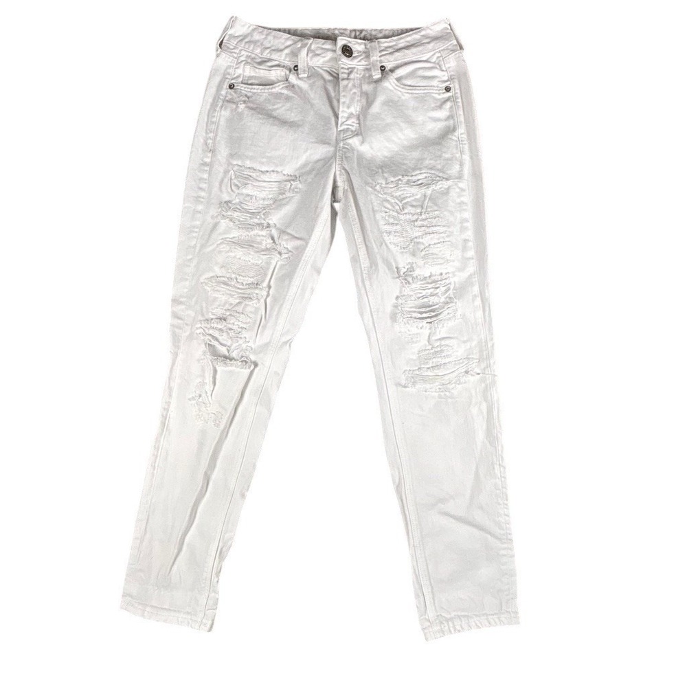 American Eagle Tomgirl Jeans Womens Size 4 White Distressed Mid Rise